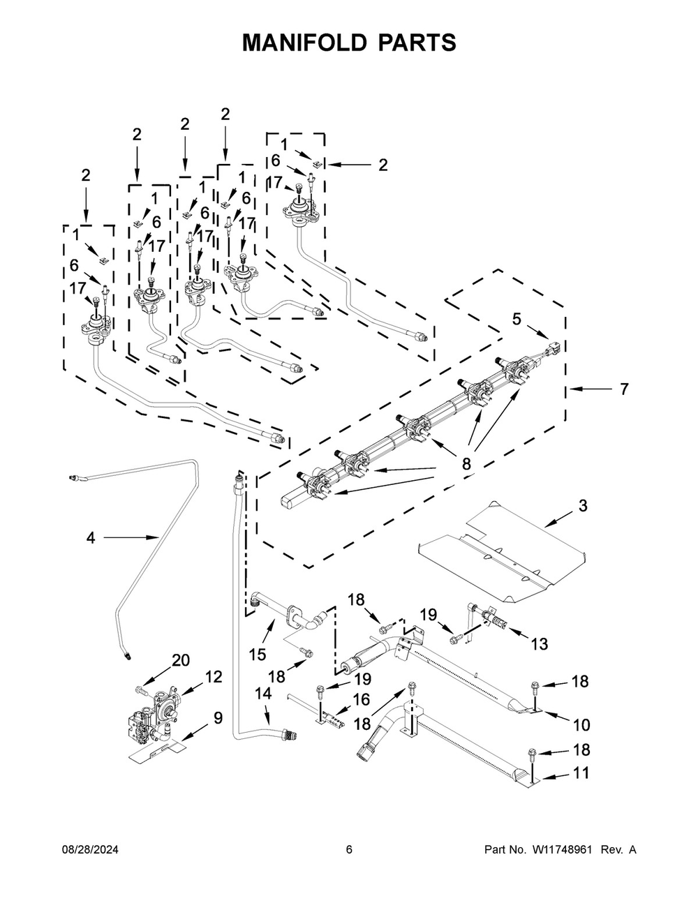 04 - Manifold Parts Diagram and Parts List for WEGA25H0HZ6  Whirlpool Range