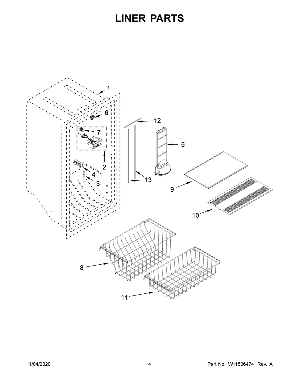 Liner Parts Diagram and Parts List for GARF30FDGB01  Whirlpool Refrigerator