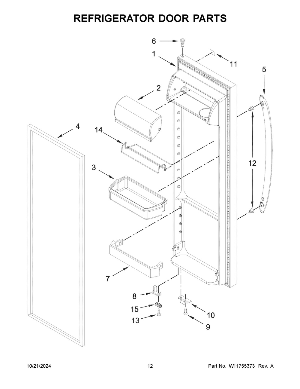 07 - Refrigerator Door Parts Diagram and Parts List for WRS555SIHZ09  Whirlpool Refrigerator