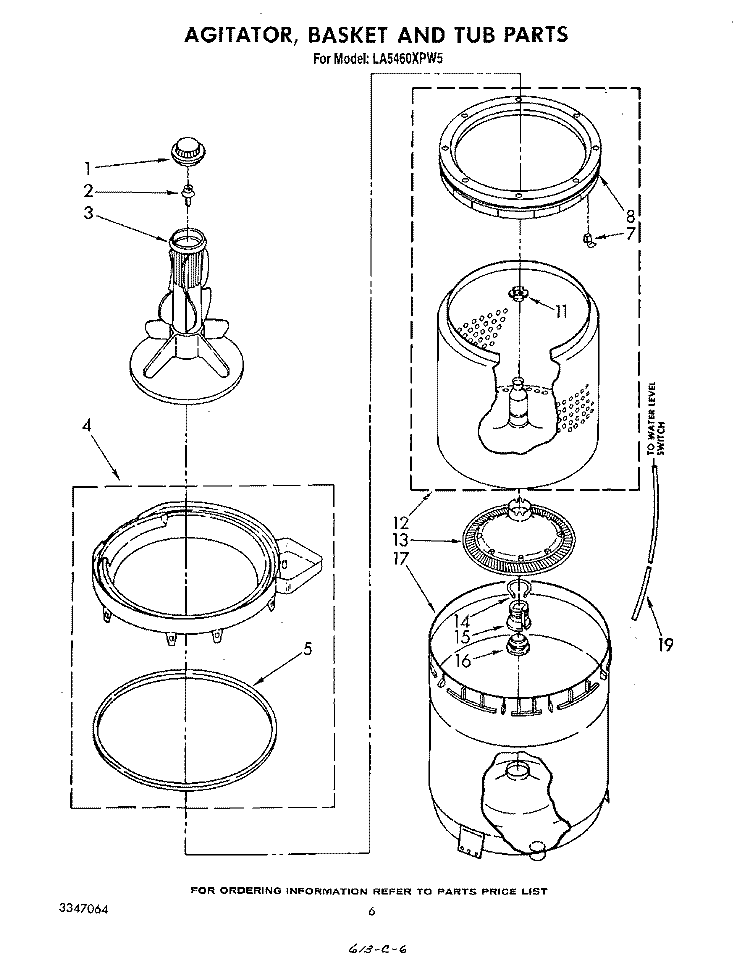 AGITATOR, BASKET AND TUB Diagram and Parts List for LA5460XPW5  Whirlpool Washer