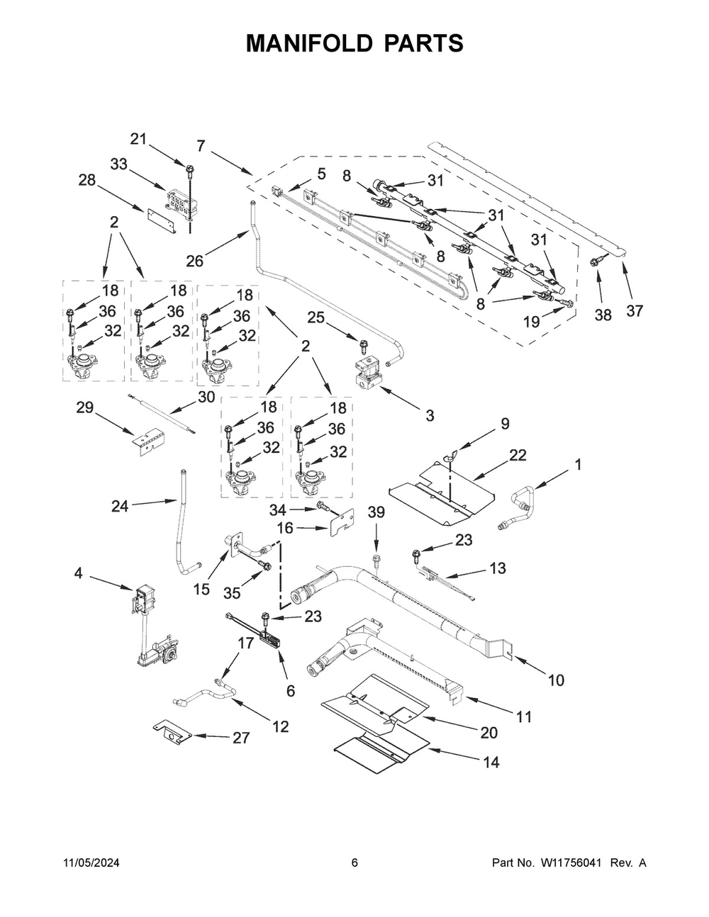 04 - Manifold Parts Diagram and Parts List for KFGD500EWH11  Whirlpool Range