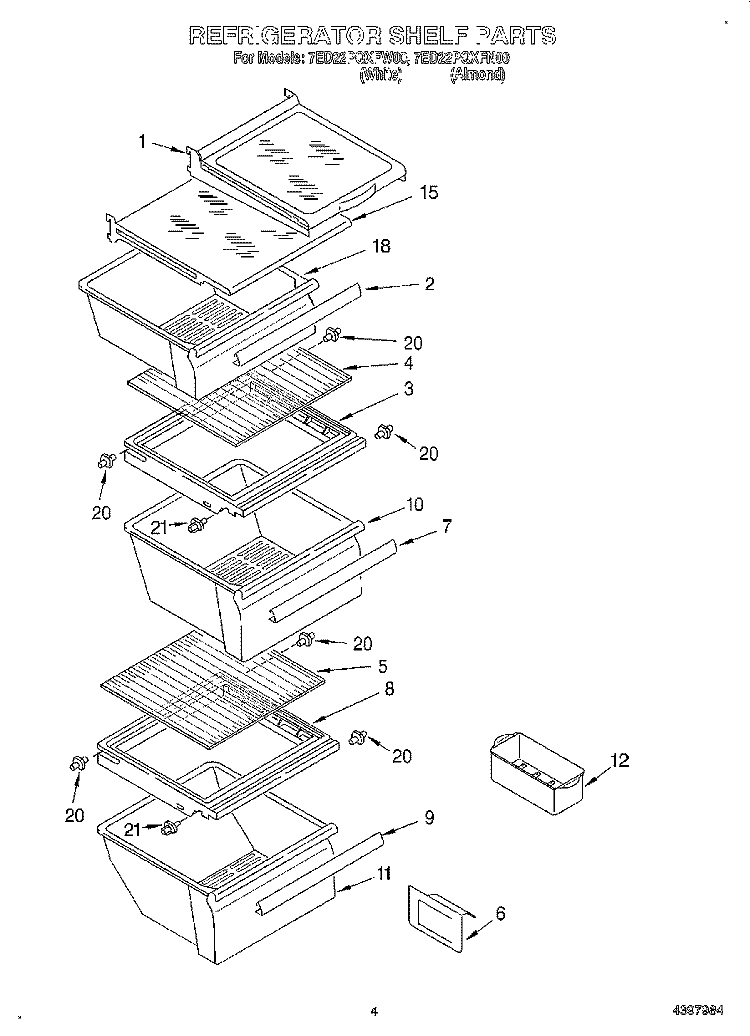 REFRIGERATOR SHELF Diagram and Parts List for 7ED22PQXFW00  Whirlpool Refrigerator