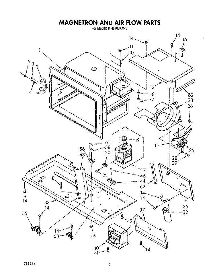 MAGNETRON AND AIR FLOW, LIT/OPTIONAL Diagram and Parts List for MH6700XM3  Whirlpool Microwave