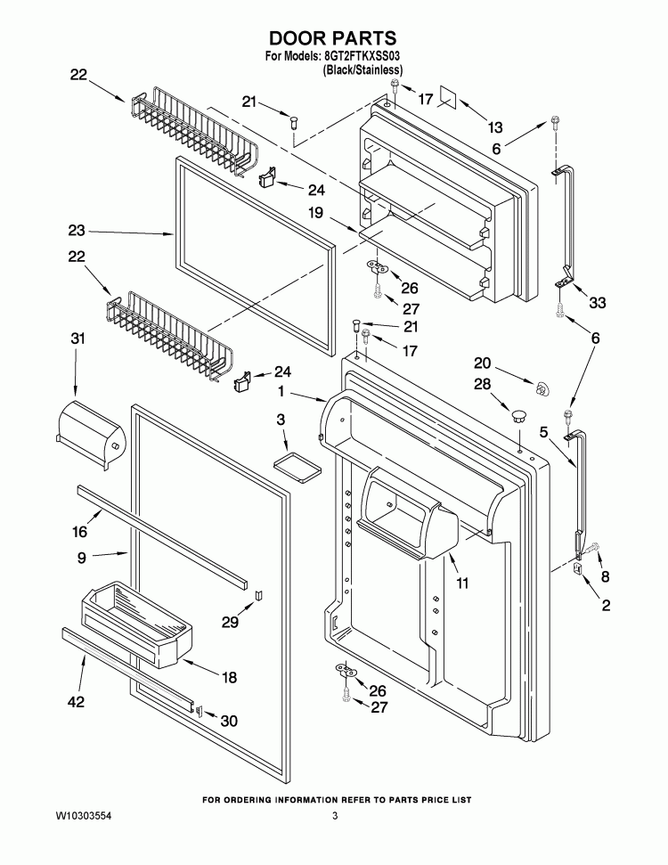 DOOR PARTS Diagram and Parts List for 8GT2FTKXSS03  Whirlpool Refrigerator