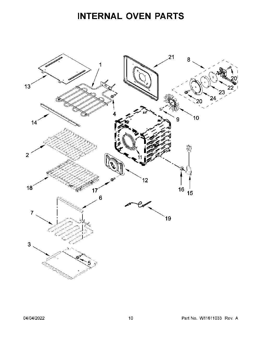 Internal Oven Parts Diagram and Parts List for KODE500EWH20  KitchenAid Wall Oven