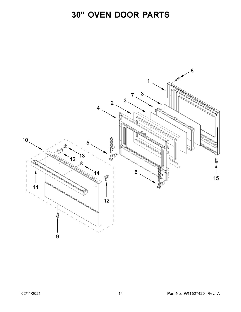30 Inch Oven Door Parts Diagram and Parts List for JDSP548HM01  Whirlpool Range