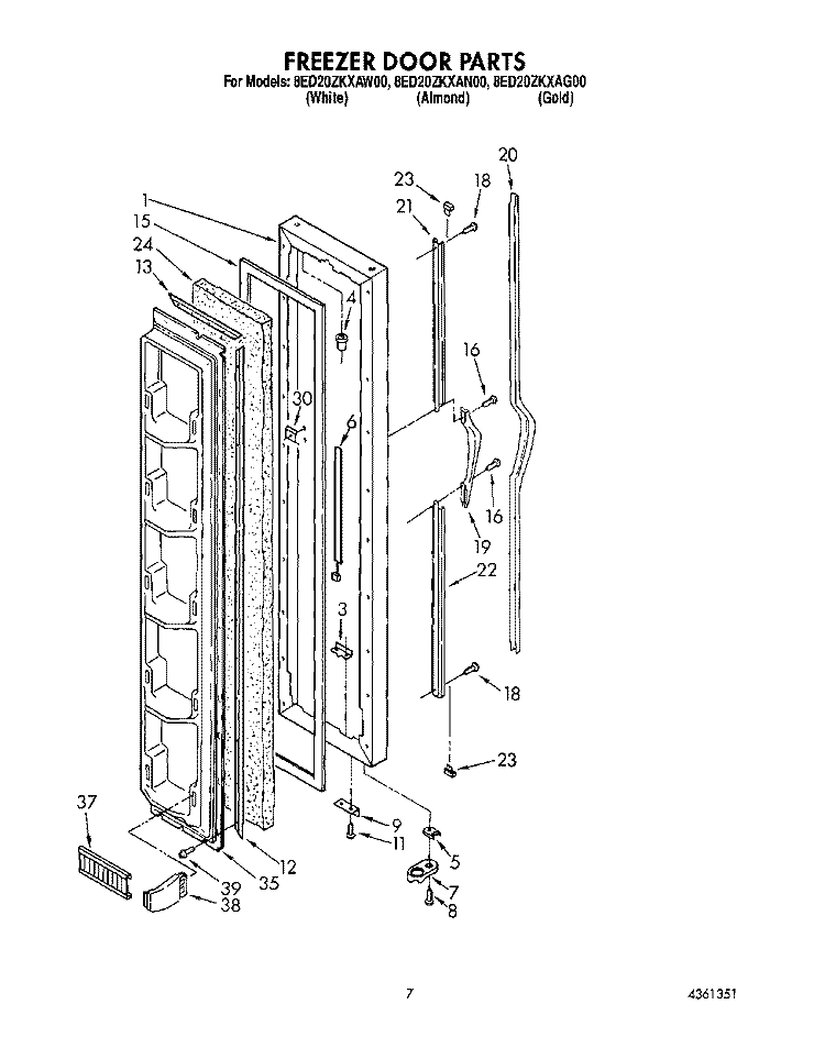 FREEZER DOOR Diagram and Parts List for 8ED20ZKXAN00  Whirlpool Refrigerator