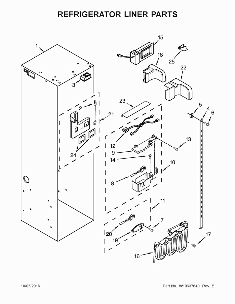Refrigerator Liner Parts Diagram and Parts List for KSSC48QVS06  KitchenAid Refrigerator