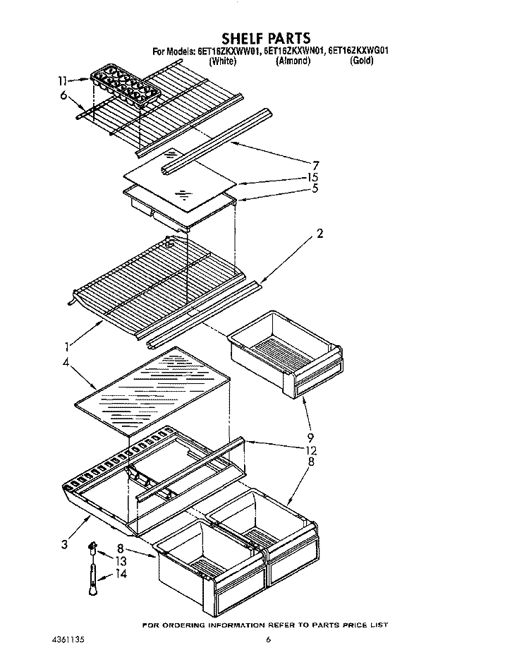 SHELF Diagram and Parts List for 6ET16ZKXWN01  Whirlpool Refrigerator
