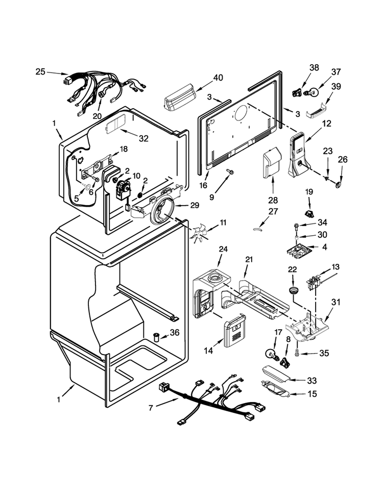 Liner Parts Diagram and Parts List for WRT541SZDB00  Whirlpool Refrigerator