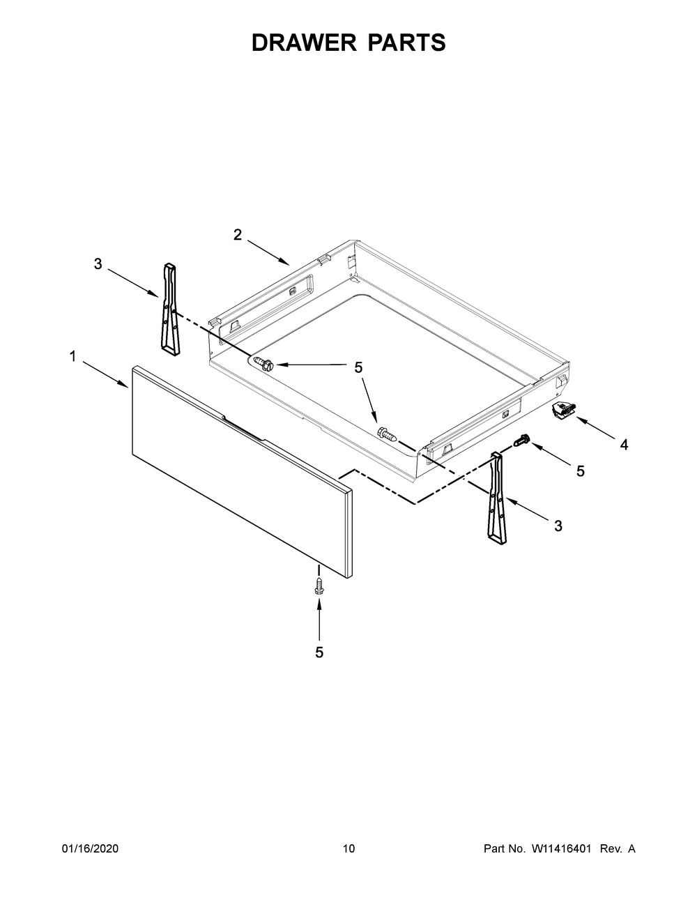 Drawer Parts Diagram and Parts List for YWFE505W0JZ0  Whirlpool Range