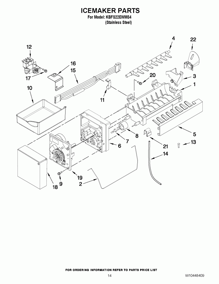 ICEMAKER PARTS Diagram and Parts List for KBFS22EWMS4  KitchenAid Refrigerator
