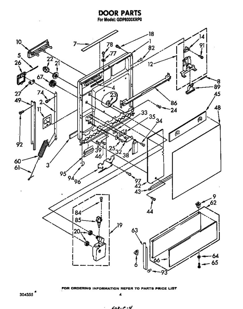 Door Diagram and Parts List for GDP6000XRP0  Whirlpool Dishwasher