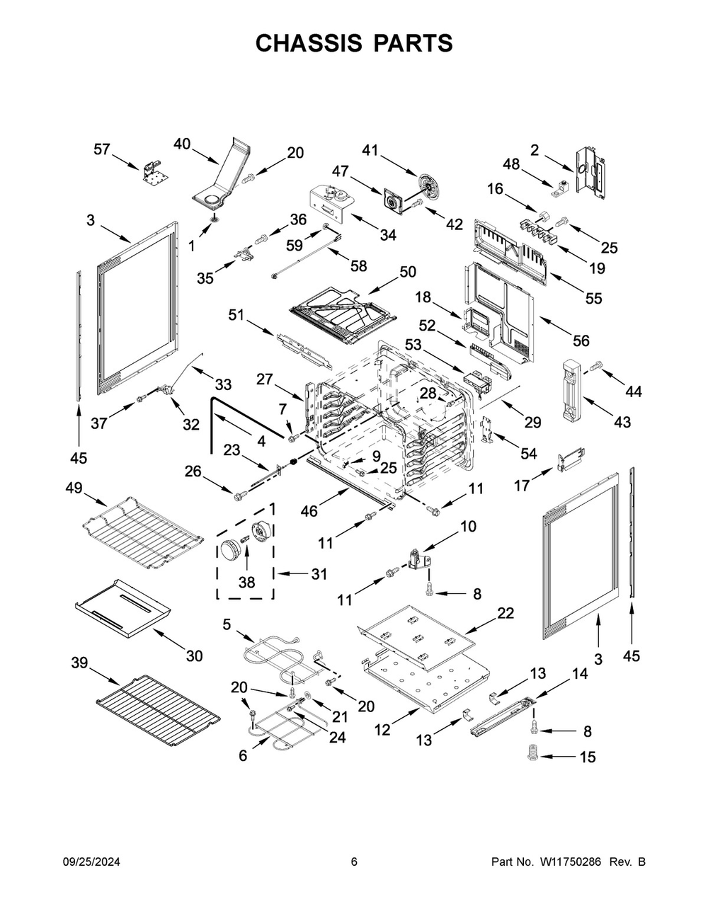 04 - Chassis Parts Diagram and Parts List for YWSES7530RZ0  Whirlpool Range