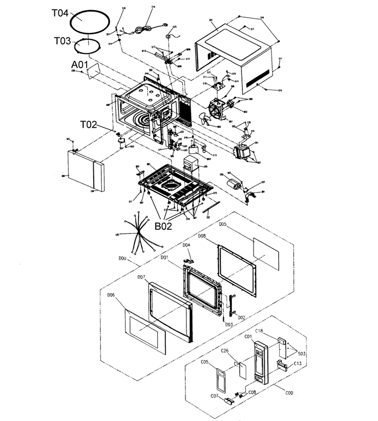 Cabinet Parts Diagram and Parts List for 40572123310  Kenmore Microwave