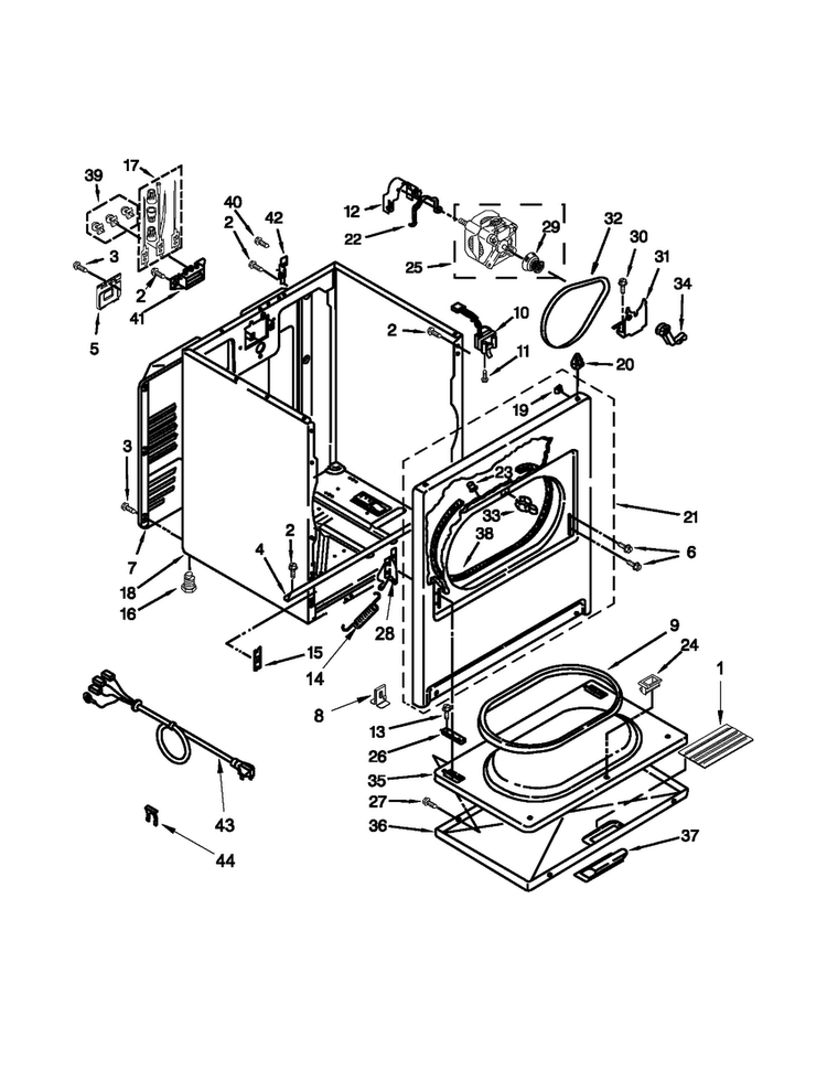 Cabinet Parts Diagram and Parts List for 110C65132410  Kenmore Dryer