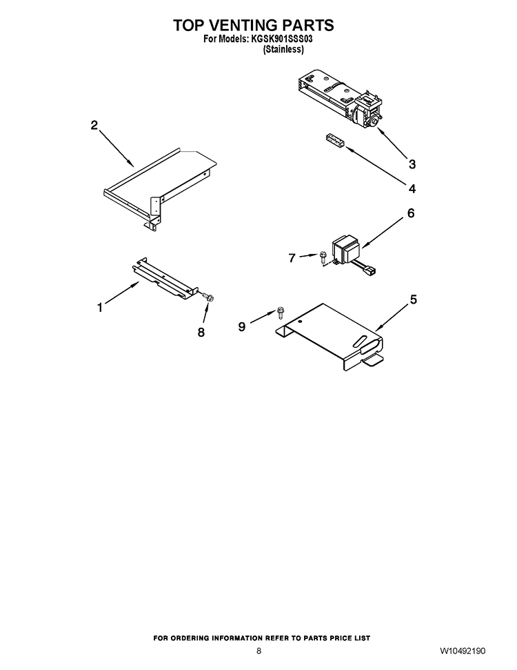 TOP VENTING PARTS Diagram and Parts List for KGSK901SSS03  KitchenAid Range