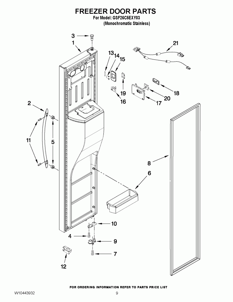 FREEZER DOOR PARTS Diagram and Parts List for GSF26C5EXY03  Whirlpool Refrigerator