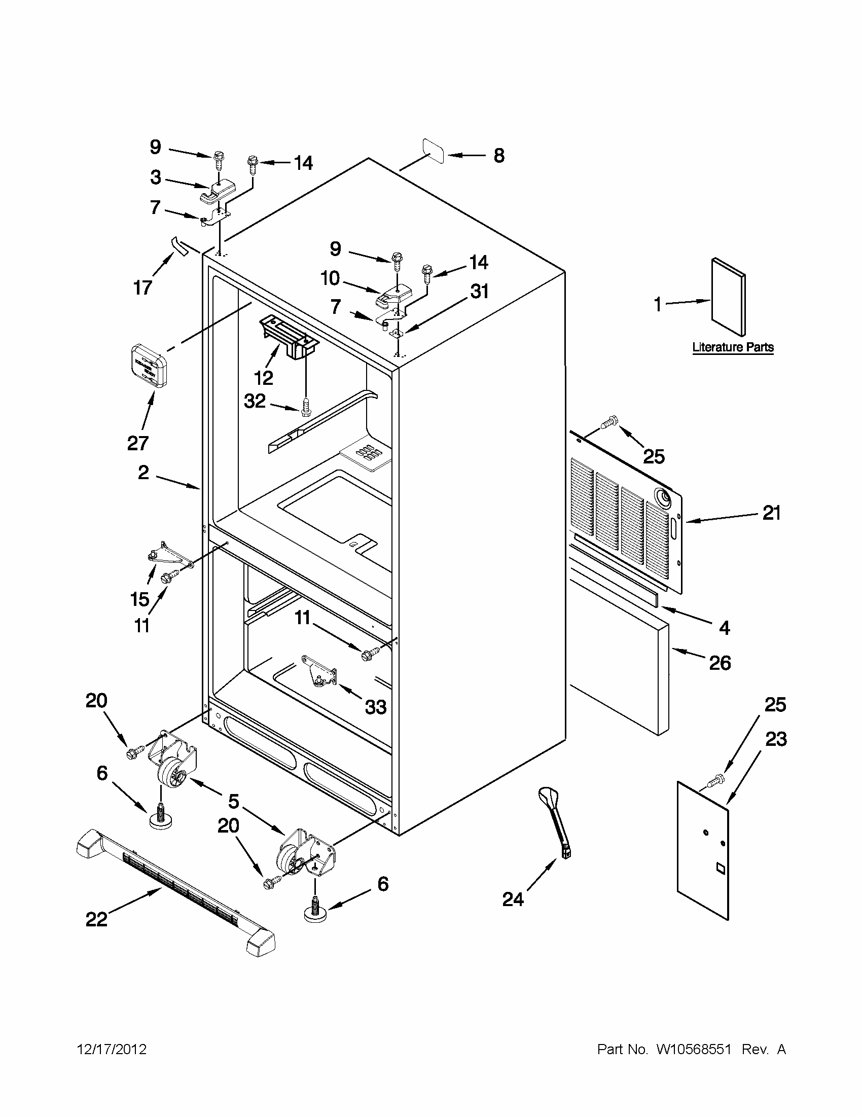 Cabinet Parts Diagram and Parts List for 59679219013  Kenmore Refrigerator