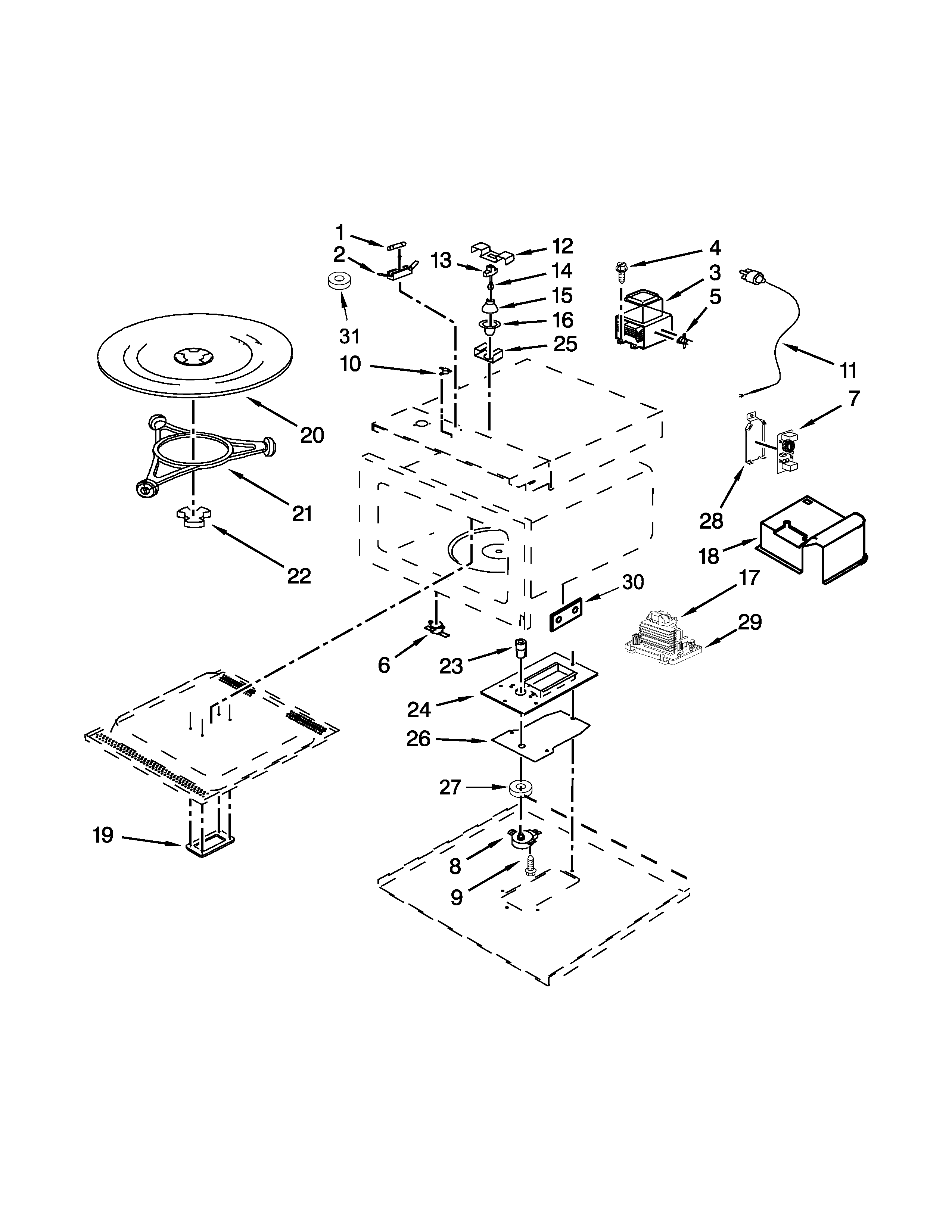 Oven Interior Parts Diagram and Parts List for IBMS1455DS01  Whirlpool Microwave