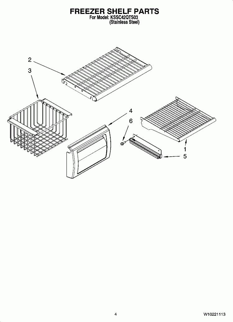 FREEZER SHELF PARTS Diagram and Parts List for KSSC42QTS03  KitchenAid Refrigerator