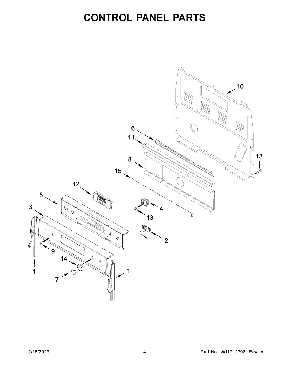 Control Panel Parts Diagram and Parts List for WFE975H0HV5  Whirlpool Range