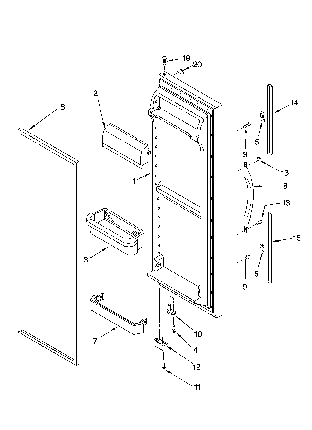 Refrigerator door parts Diagram and Parts List for ED5SHAXMT10  Whirlpool Refrigerator