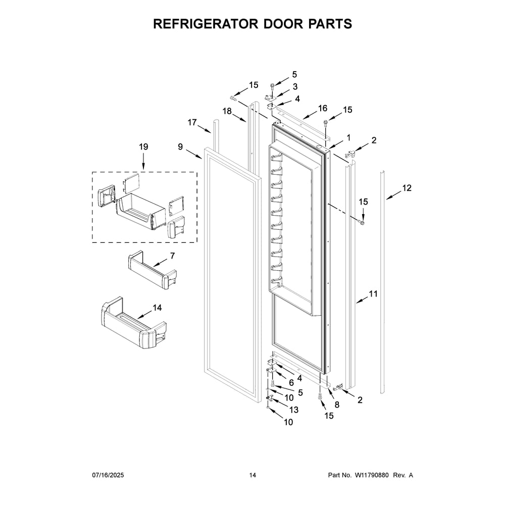 Refrigerator Door Parts Diagram and Parts List for KBSN702MPA01  KitchenAid Refrigerator