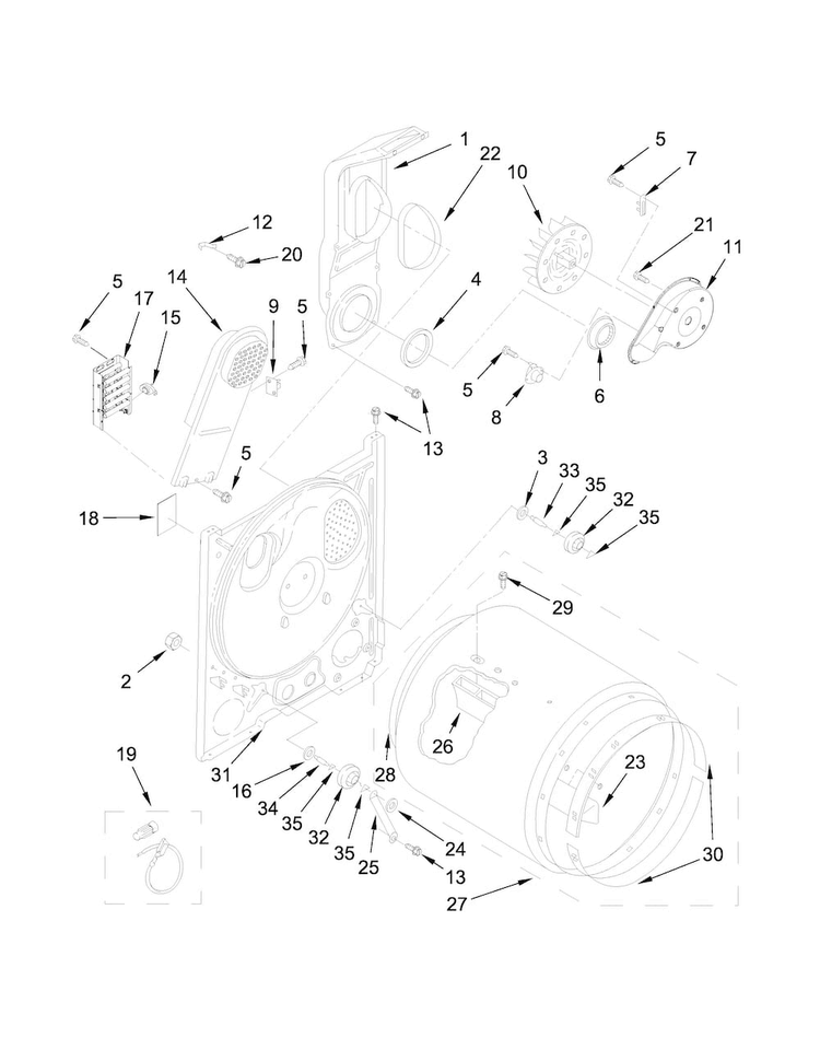 Bulkhead Parts Diagram and Parts List for 11060222511  Kenmore Dryer