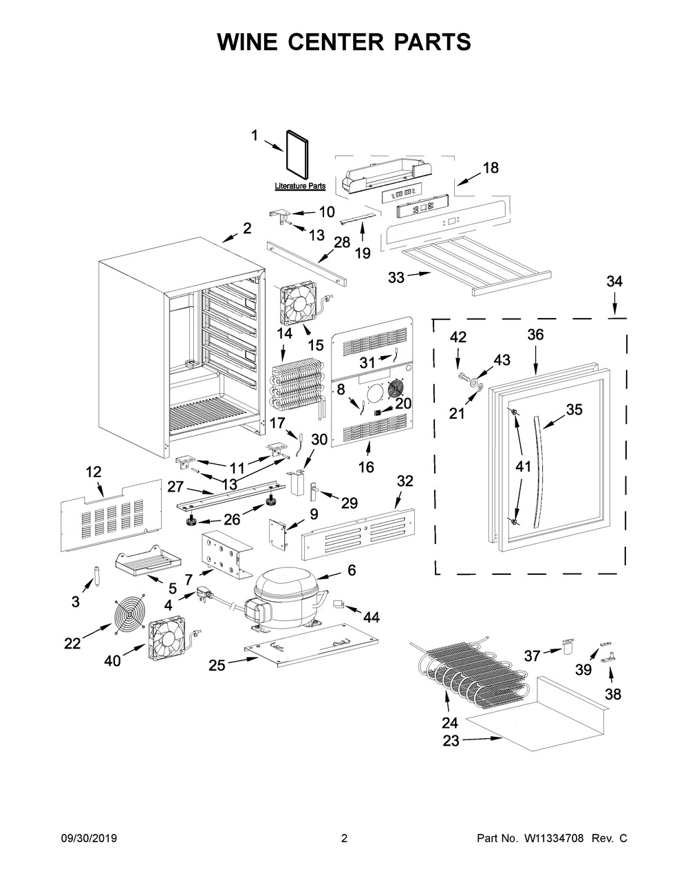 Wine Center Parts Diagram and Parts List for WUW55X24HS01  Whirlpool Wine and Beverage Cooler