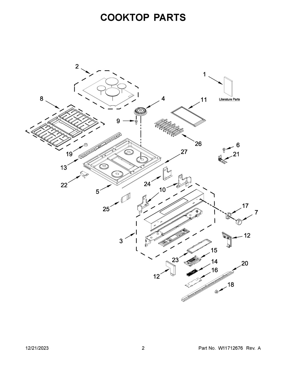 Cooktop Parts Diagram and Parts List for KSDG950ESS7  KitchenAid Range
