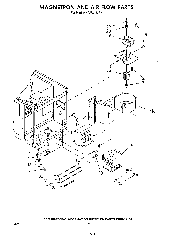 MAGNETRON AND AIR FLOW Diagram and Parts List for KCMS132S1  KitchenAid Microwave