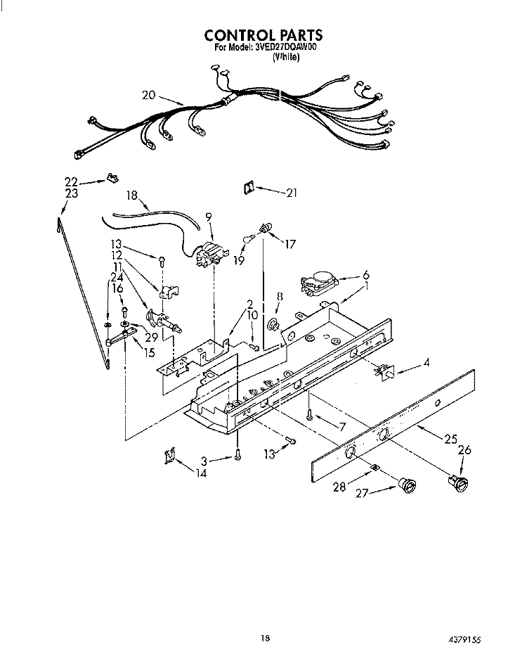 CONTROL Diagram and Parts List for 3VED27DQAW00  Whirlpool Refrigerator