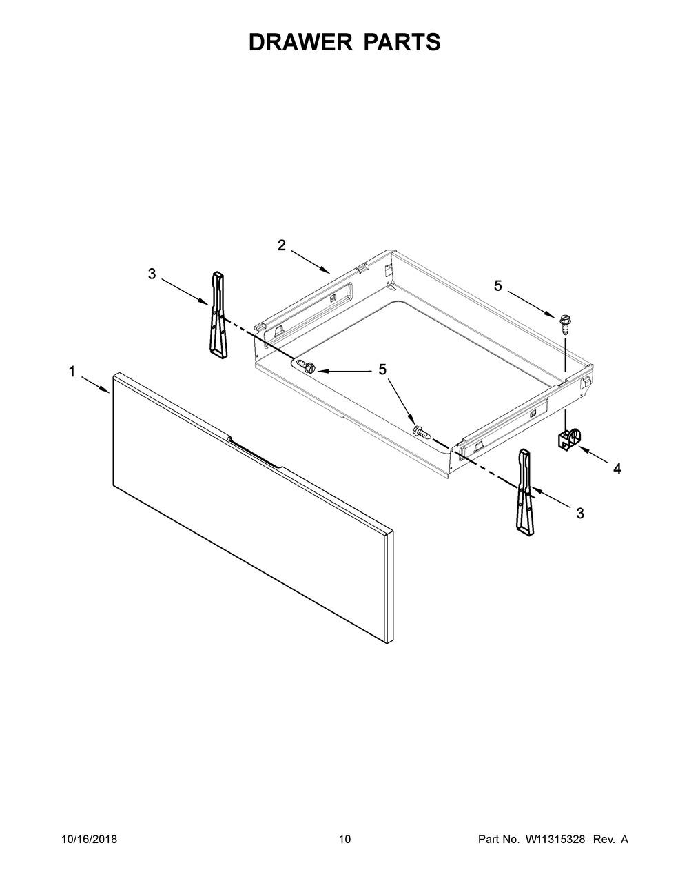Drawer Parts Diagram and Parts List for WFE510S0HS1  Whirlpool Range