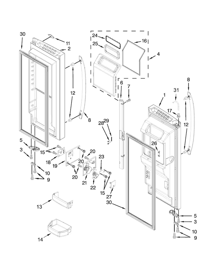 Refrigerator Door Parts Diagram and Parts List for WRF757SDEE00  Whirlpool Refrigerator