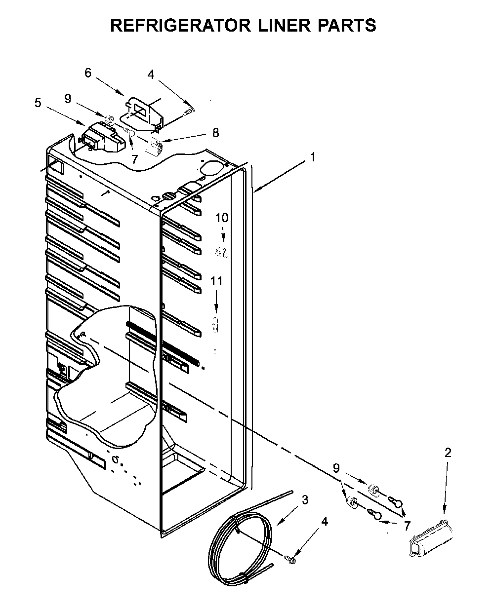 Refrigerator liner parts Diagram and Parts List for 10651115710  Kenmore Refrigerator