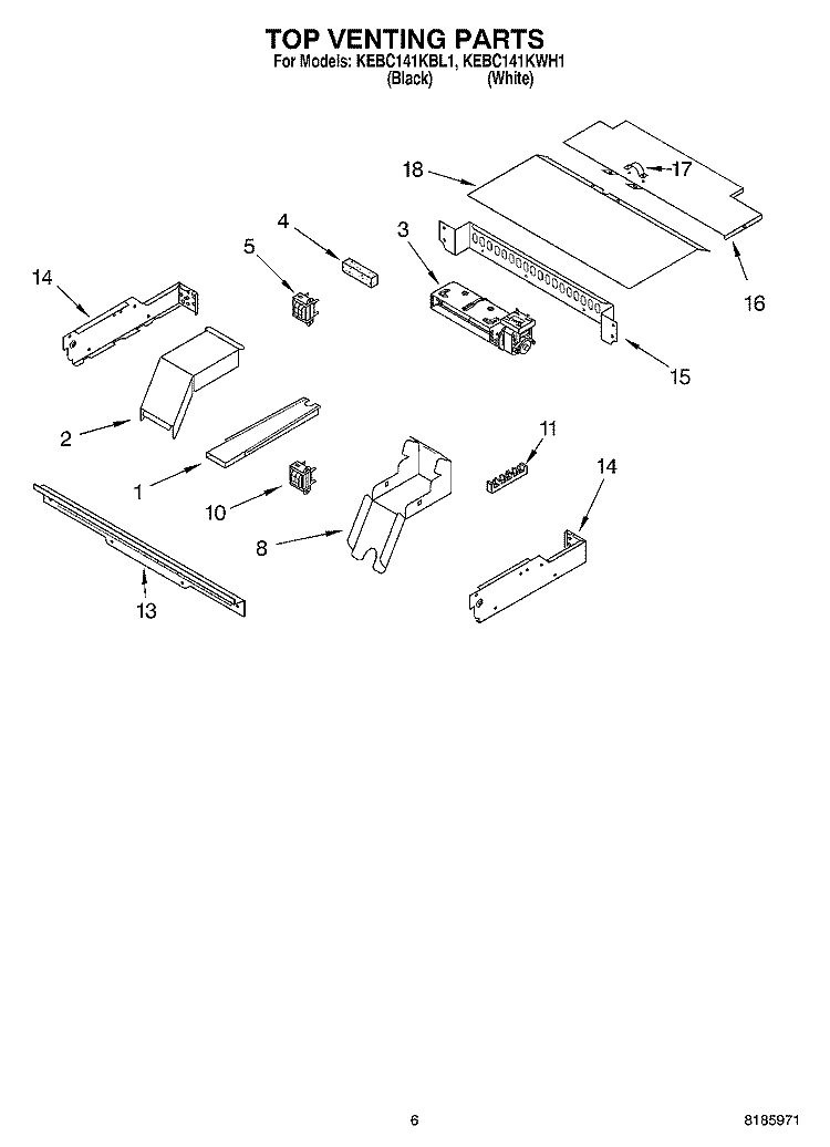 TOP VENTING, OPTIONAL Diagram and Parts List for KEBC141KWH1  KitchenAid Wall Oven