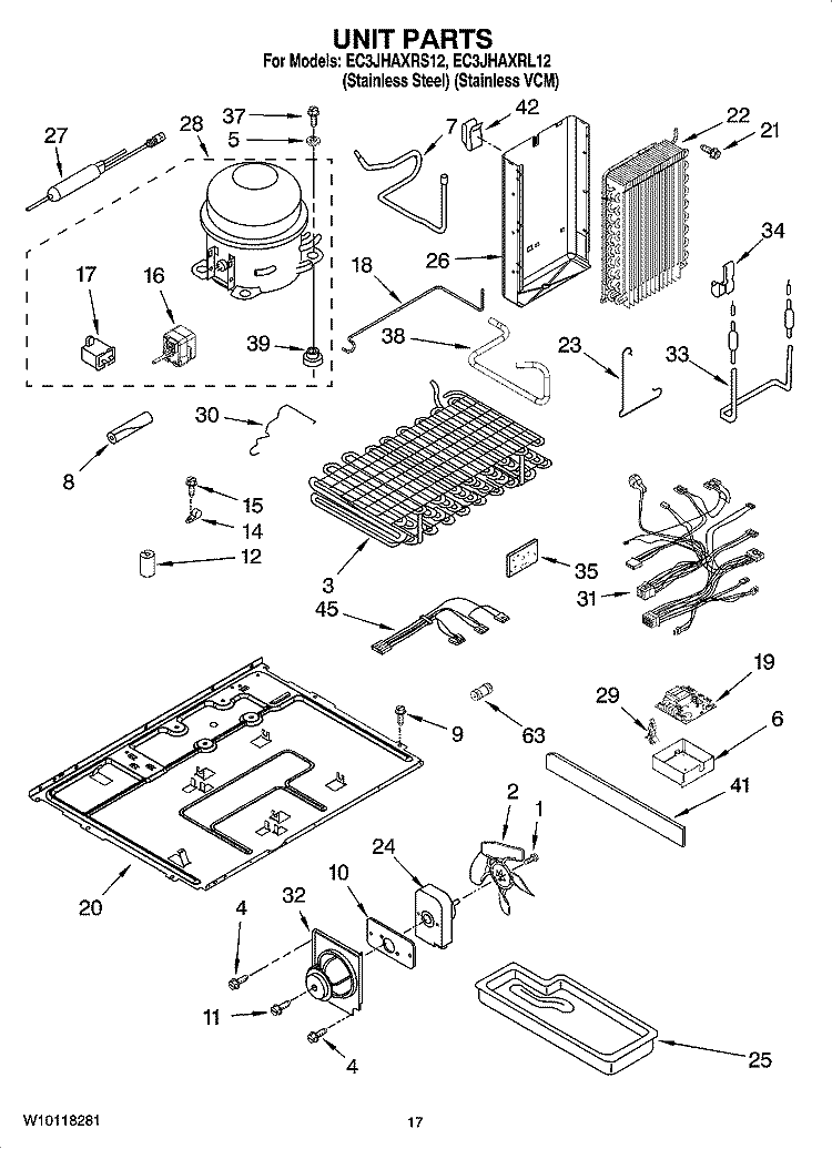 UNIT PARTS Diagram and Parts List for EC3JHAXRL12  Whirlpool Refrigerator