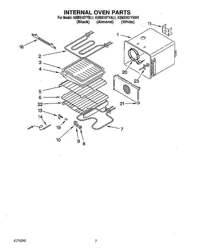 INTERNAL OVEN Diagram and Parts List for KEBS107YBL1  KitchenAid Wall Oven