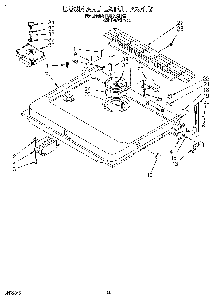 DOOR AND LATCH Diagram and Parts List for KUDD23HY2  KitchenAid Dishwasher
