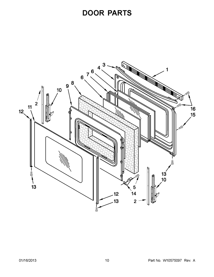DOOR PARTS Diagram and Parts List for YIES426AS0  Whirlpool Range