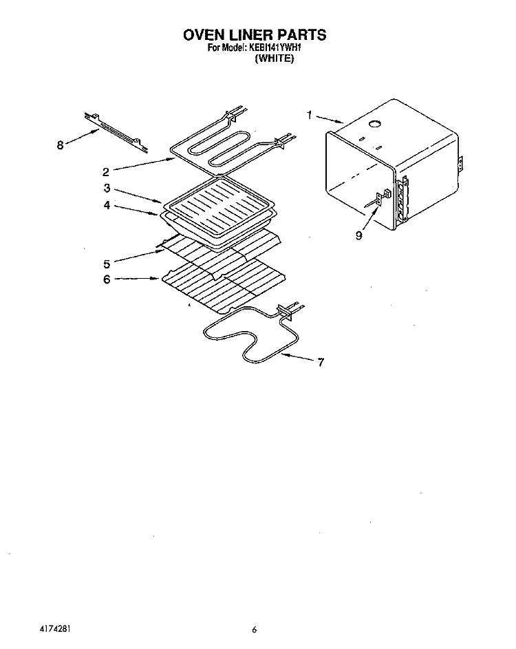 OVEN LINER Diagram and Parts List for KEBI141YWH1  KitchenAid Wall Oven