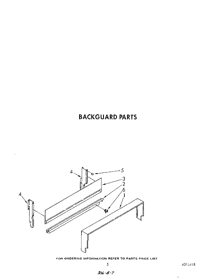 BACKGUARD Diagram and Parts List for SF3020ERW5  Whirlpool Range