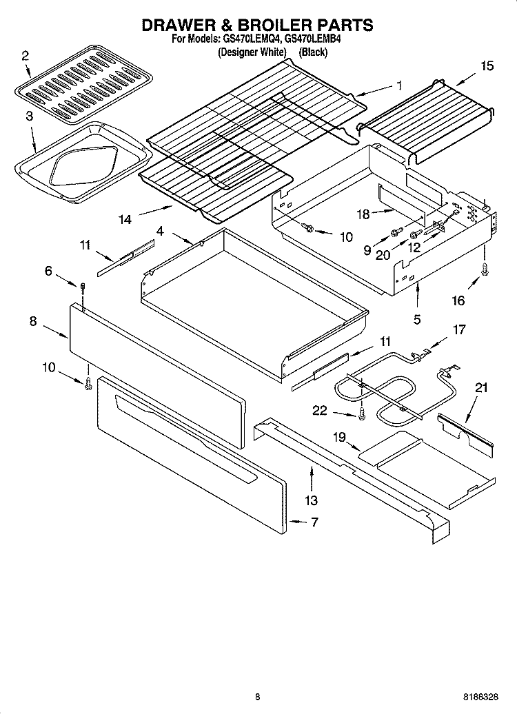 DRAWER & BROILER PARTS, OPTIONAL PARTS Diagram and Parts List for GS470LEMB4  Whirlpool Range