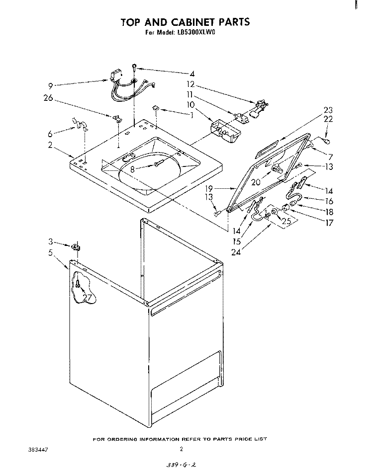 TOP AND CABINET, LITERATURE AND OPTIONAL Diagram and Parts List for LB5300XLW0  Whirlpool Washer