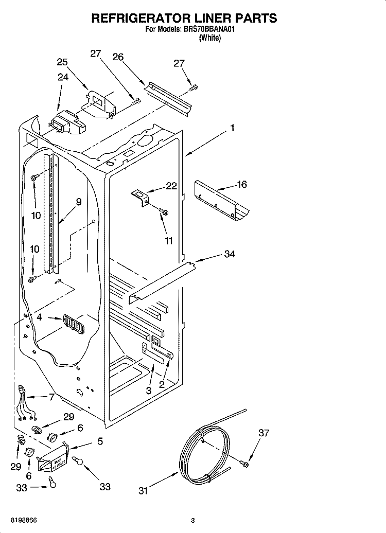 REFRIGERATOR LINER PARTS Diagram and Parts List for BRS70BBANA01  Whirlpool Refrigerator
