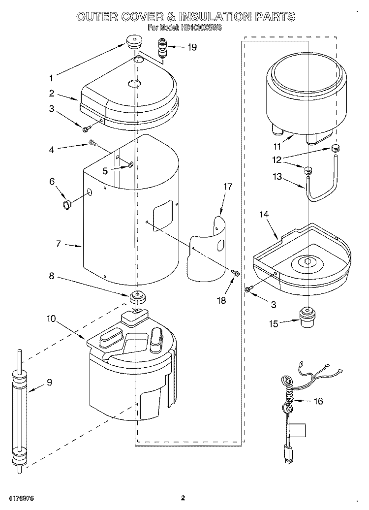 OUTER COVER & INSULATION, LITERATURE Diagram and Parts List for HD1000XSW6  Whirlpool Miscellaneous