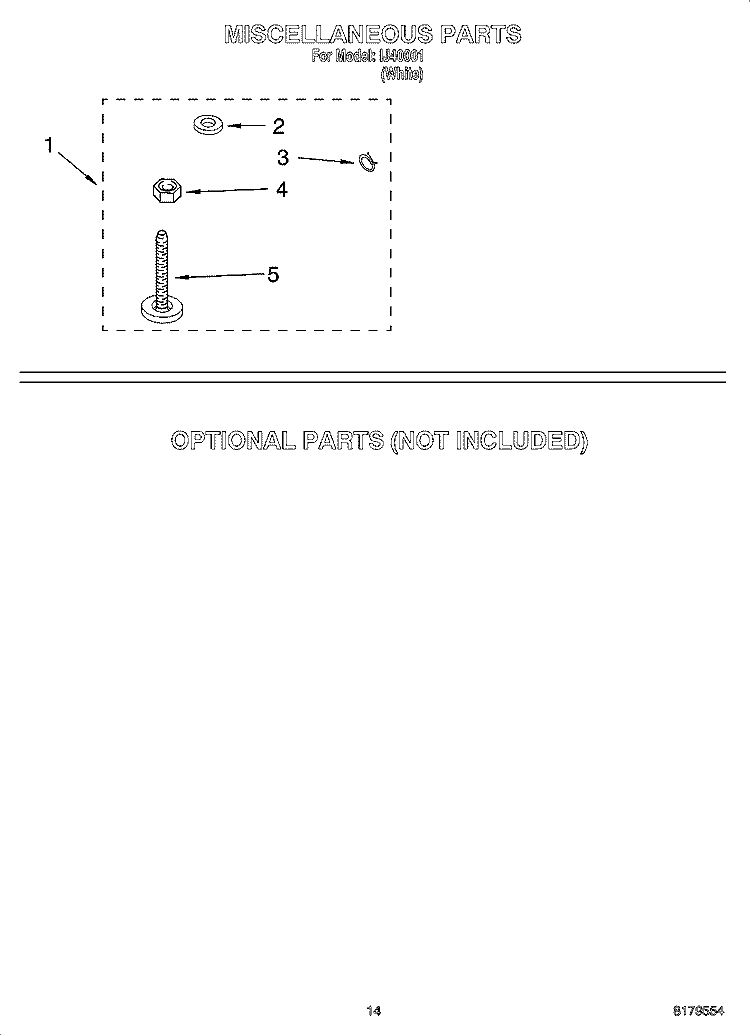 MISCELLANEOUS  PARTS, OPTIONAL PARTS (NOT INCLUDED) Diagram and Parts List for IJ40001  Inglis Washer