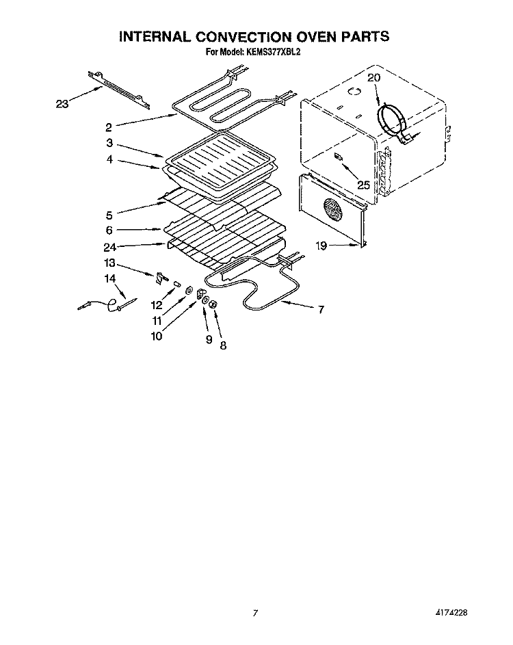INTERNAL CONVECTION OVEN Diagram and Parts List for KEMS377XBL2  KitchenAid Microwave Oven Combo