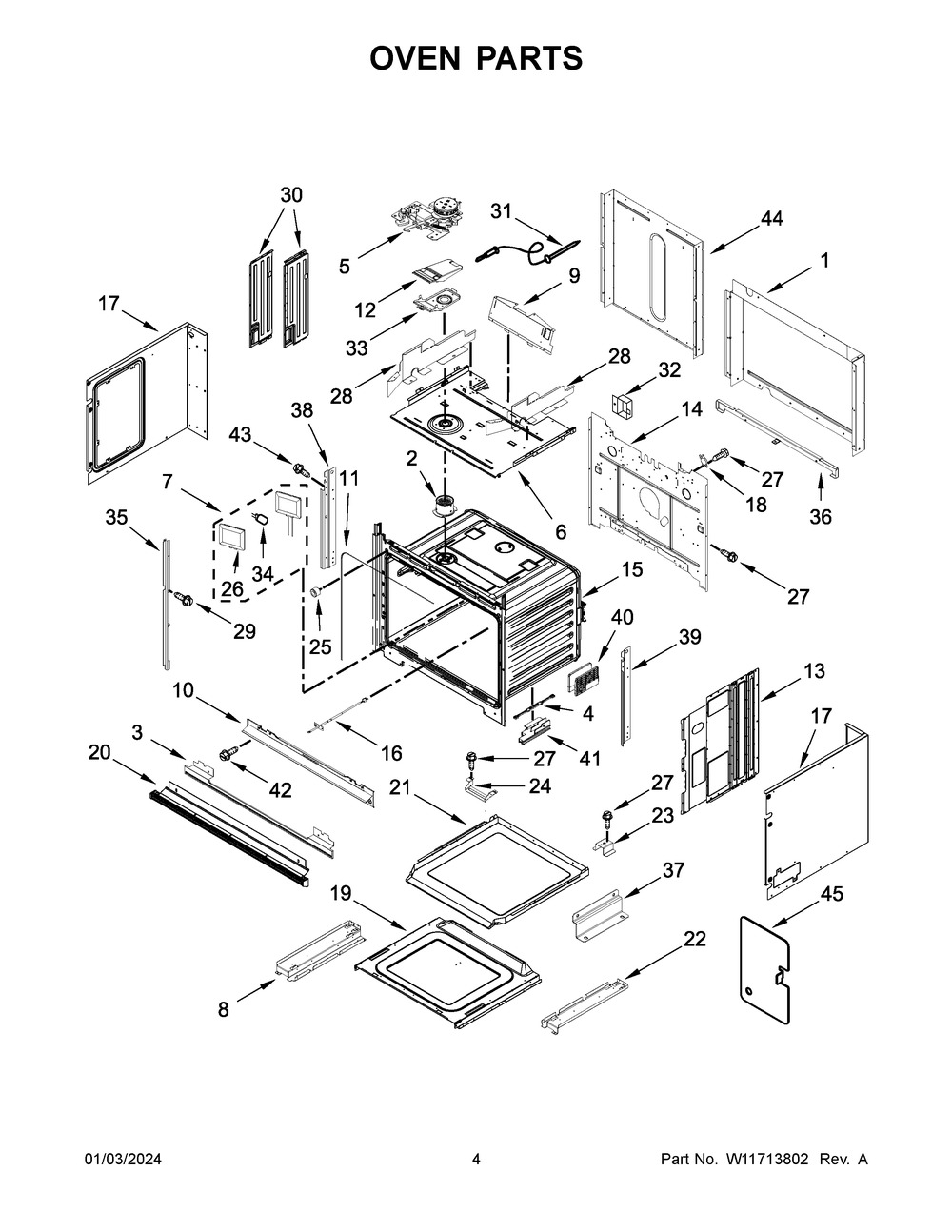 Oven Parts Diagram and Parts List for KOEC530PPS00  KitchenAid Microwave Oven Combo
